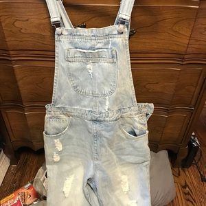 Distressed overall pants